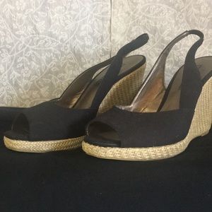 Moda Black Peep Toe Sling Back Wedges Size 7M
